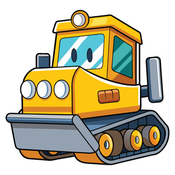 yellow cartoon bulldozer smiling