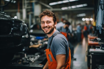 Smiling portrait of a man working in automotive factory