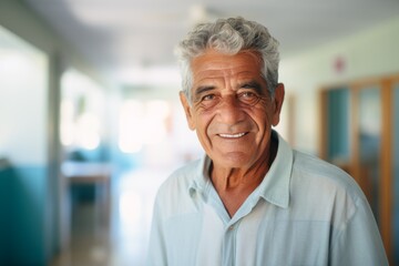 Smiling portrait of a happy senior Mexican man in nursing home