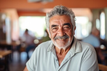 Fototapeta premium Smiling portrait of a happy senior Mexican man in nursing home