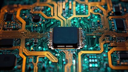 Fototapeta premium A futuristic neon circuit board pattern