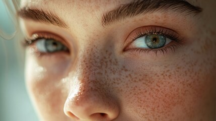 Obraz premium Close Up Portrait of a Girl with Freckles and Blue Eyes