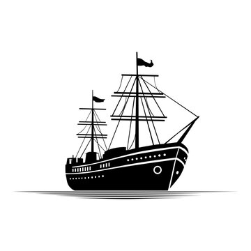 recommend clip art: Ship on a white background. Ship Black and White Vector Isolated on White Background. Ship in The Sea Vector.