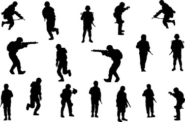 Male armies silhouette. Army special units silhouette. Male soldiers illustration.