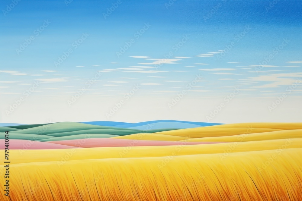 Poster Landscape grassland outdoors painting.