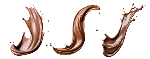 Vivid and energetic splashes of chocolate, each showcasing unique fluid motions, embodying joy, creativity, and the richness of cocoa.