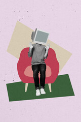 Composite trend artwork sketch image 3D photo collage of young guy headless computer monitor...