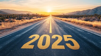 Road to 2025 with an empty road, success of the new year 2025, happy new year concept.