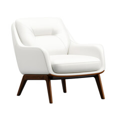 Fototapeta premium Modern White Chair with Wooden Legs on Transparent Background