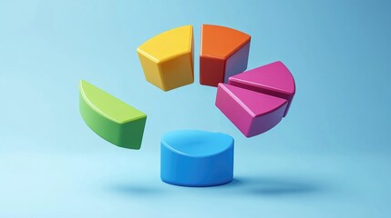 Obraz premium 3D pie chart segments floating in mid-air, bright background, business concept
