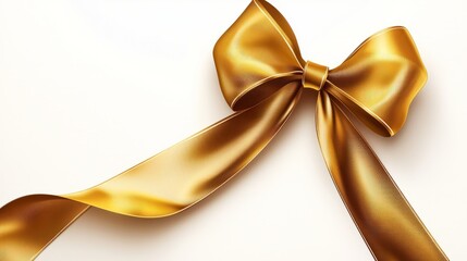 Fototapeta premium Golden satin ribbon tied into a bow isolated on white background
