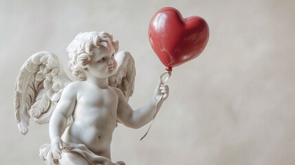 Cupid marble statue and heart shaped balloons valentines day celebration