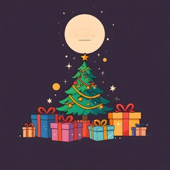 Fototapeta premium christmas tree and gifts box