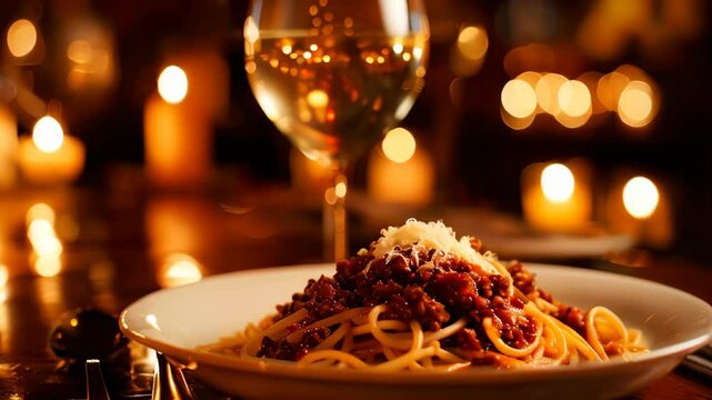 Close up of delicious pasta bolognese on a white plate