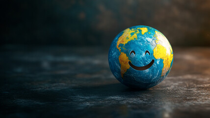 Fototapeta premium A smiling globe depicting Earth, symbolizing happiness and global well-being in a studio setting