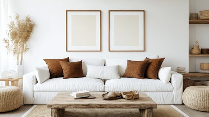 Modern Living Room Interior with White and Brown Furniture