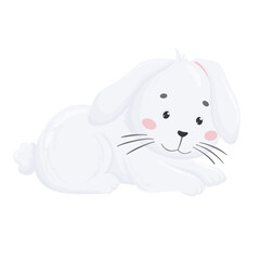 Vector illustration of polar animals. Sitting polar white hare drawn in flat style. Isolated object on a white background. Vector 10 EPS