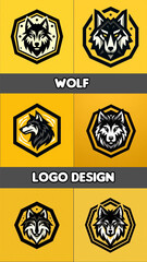 Stylized wolf logo on yellow background