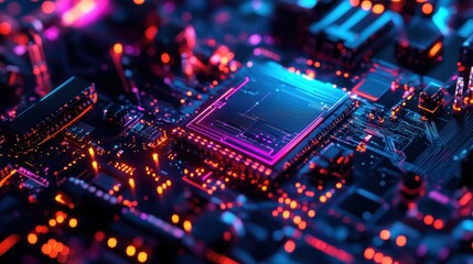 Obraz premium Circuit Board with Neon Lights