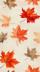 Obraz premium Watercolor collection of autumn maple leaves and red,yellow,Hand drawn nature design elements isolated on white background,Hand paint,Perfect for creating cards, design,copy space.