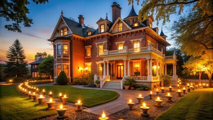 Grand historic mansion romantic evening warm candlelight classic elegance