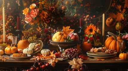 Fototapeta premium Thanksgiving feast wallpaper