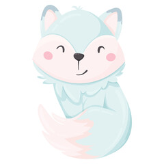Arctic fox in flat vector style, isolated on white background. Arctic animal. White, polar or snow fox in cartoon style. Cute polar animals.