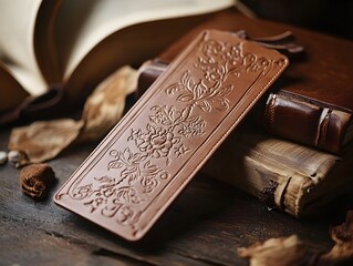 Personalized leather bookmark with engraved name, literary gift.