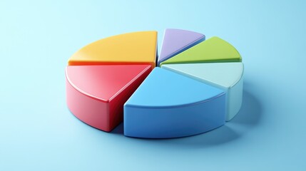Fototapeta premium Colorful 3D pie chart with segments tilted slightly, showing depth and perspective, business theme