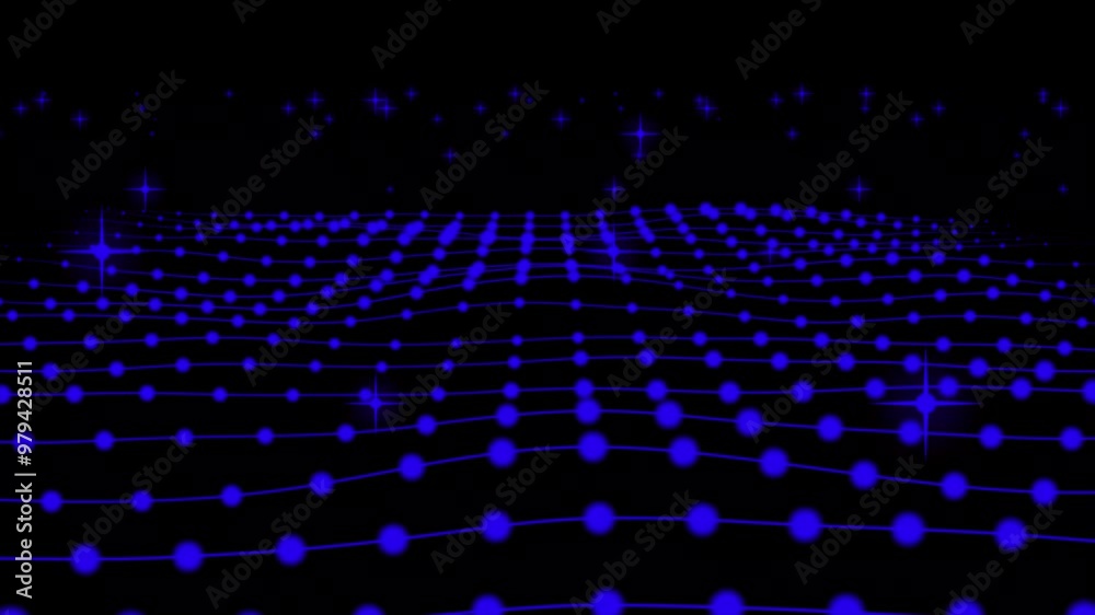Aufkleber abstract blue shiny glowing lines rays of energy and magical waves from particles and dots, a patter