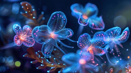 Abstract Bioluminescent Sea Life Flowers