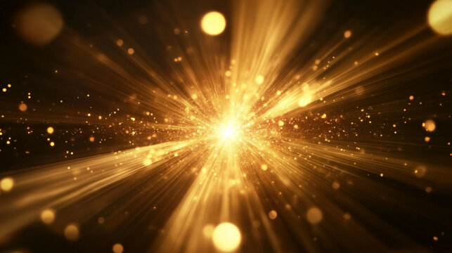 A dark background with golden light rays radiating out from the center, creating a dynamic, radiant effect.