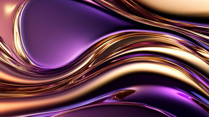 A futuristic fluid frame in metallic gold and purple, with liquid-like shapes swirling smoothly around the edges, creating an abstract, dynamic design.