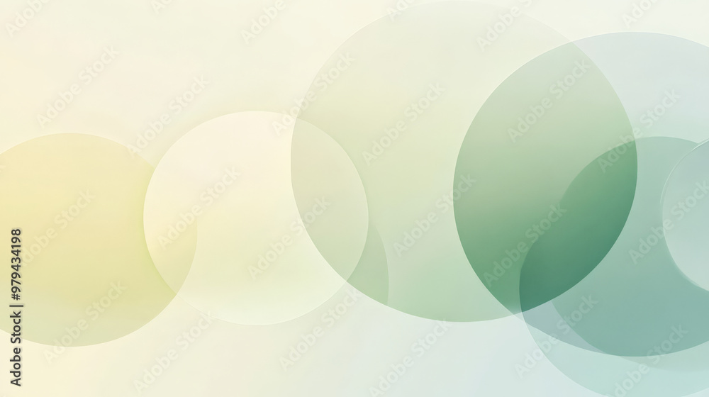 Wall mural a minimalist design with a gradient from soft green to light yellow, featuring overlapping circles i