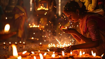 Obraz premium Diwali light and firework celebration