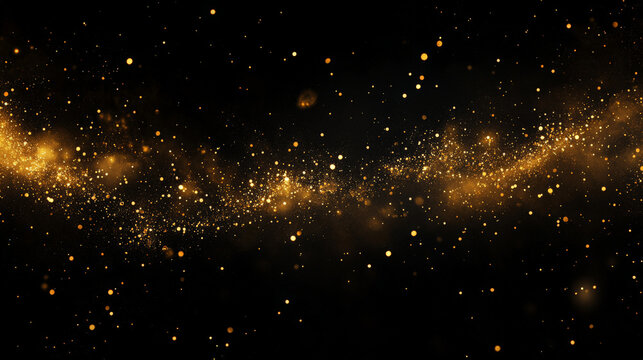 A pitch-black background with golden light sparkles scattered throughout, resembling a sky filled with glowing stars.