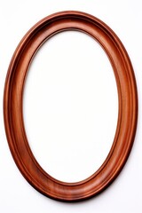 Mahogany wood oval frame photo white background.