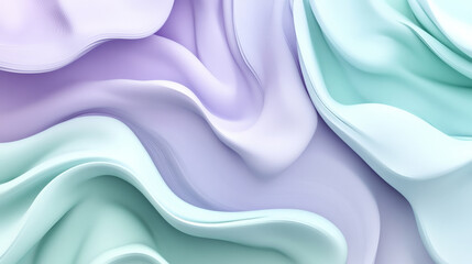 Obraz premium A smooth 3D splash in gradients of soft lavender and mint green, with elegant, flowing shapes radiating outward, creating a calming and modern abstract background.