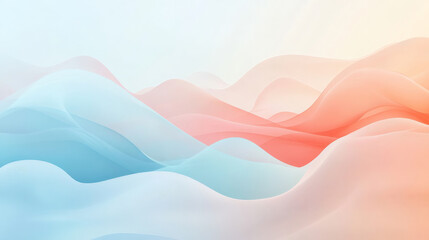Fototapeta premium A smooth gradient background blending from light blue to pastel coral, with dynamic abstract waves creating a gentle, calming flow.