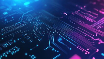 Abstract Circuit Board with Neon Lights