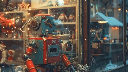 Vintage Robot in Christmas Window Display
