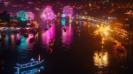 Obraz premium Diwali light and firework celebration