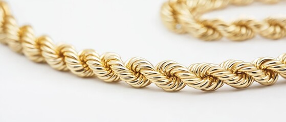 Obraz premium Elegant twisted gold chain displayed on a transparent background, capturing its intricate design and shine