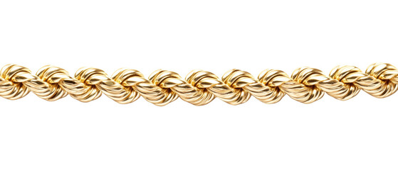 Elegant gold rope chain displayed on a transparent background showcasing its intricate twisted design and radiant shine