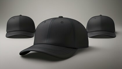 Realistic 3D mockup set of black caps