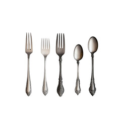 Silverware Set Forks and Spoons on White Background