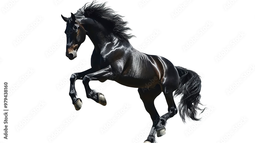 Canvas Prints Isolated black horse rearing up on its hind legs against a clear backdrop