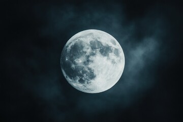 A stunning view of the full moon shining brightly against a dark, cloudy sky, creating a serene and mystical atmosphere.