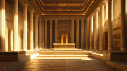 Obraz premium A magnificent historical structure, Solomon's Temple, featuring a large altar in the center and a grand statue at the front, as described in the Bible.