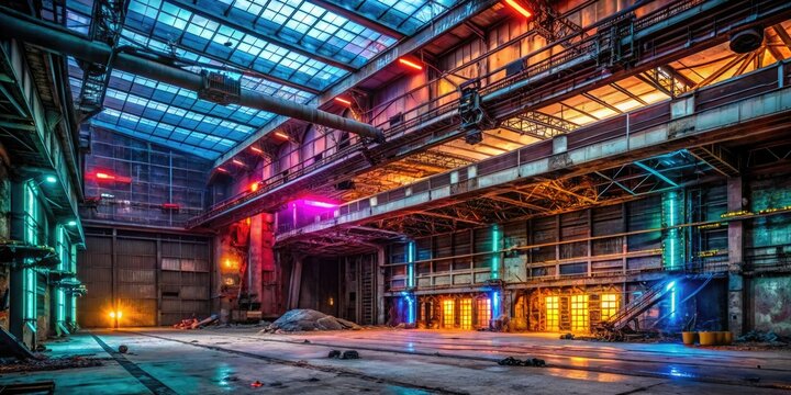 Rusty abandoned SDF-1 hangar neon lights